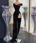 Длинное сексуальное черное платье для выпускного вечера 2020, асимметричное платье с открытыми плечами и высоким разрезом, женское вечернее платье в Дубае