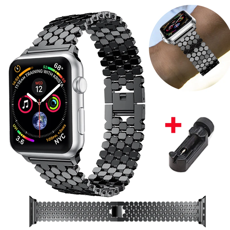 Нержавеющая сталь ремешок для часов для apple watch, ремешок 42 мм, 38 мм/44 мм/40 ссылка браслет роскошный ремешок для наручных часов iWatch, версия 4/3/2/1 ремешок на запястье