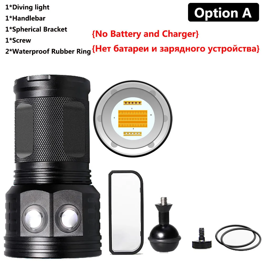 No battery COB Дайвинг видео светильник подводная фотография Точечный светильник 300 Вт дайвинг вспышка светильник IPX8 водонепроницаемый 200 м белый синий красный использовать 18650 - Испускаемый цвет: No battery