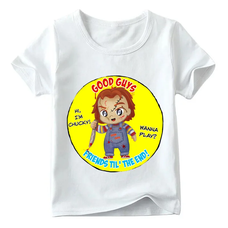 2019 Детская футболка с рисунком мультяшного рисунка Чаки дьявола летние белые