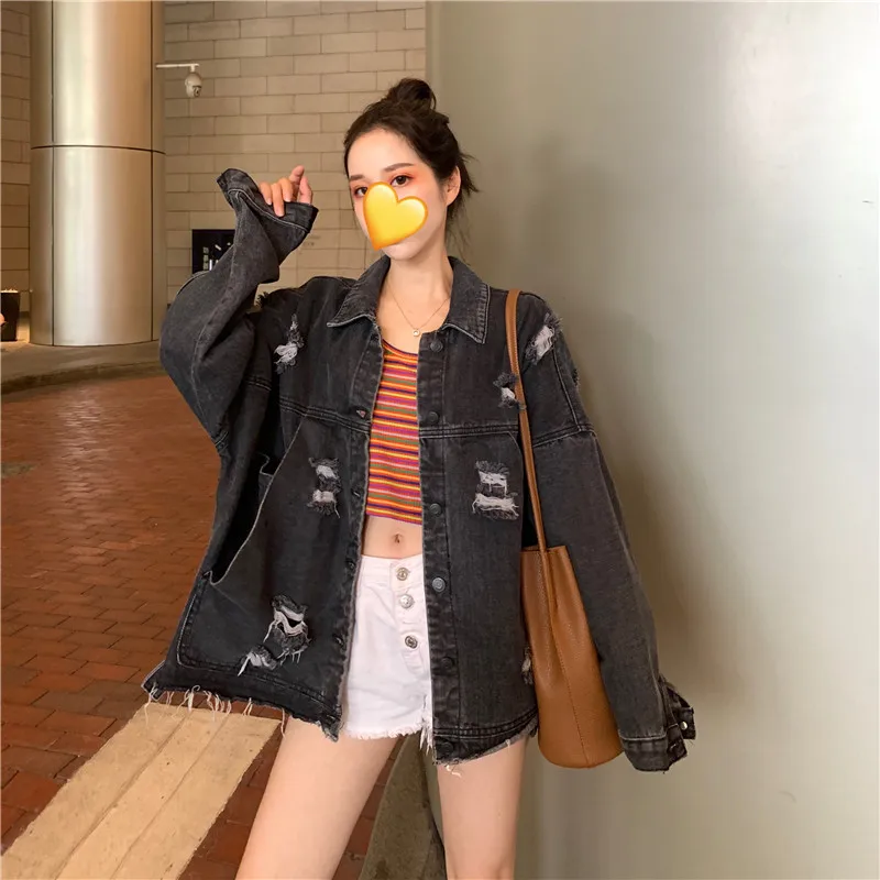 Женская джинсовая куртка с дырками 2019 г. весенне-осенние корейские повседневные