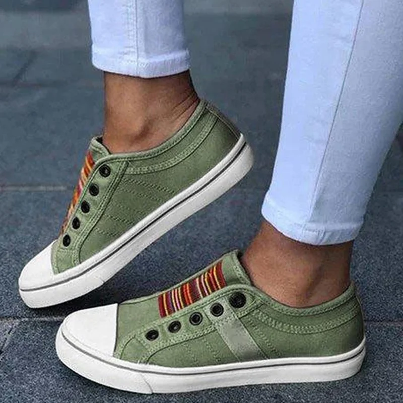 2022 Low-cut Trainers Canvas Flat Shoes Women Casual Vulcanize Shoes New Women Summer Autumn Sneakers Ladies Canvas Shoes Green