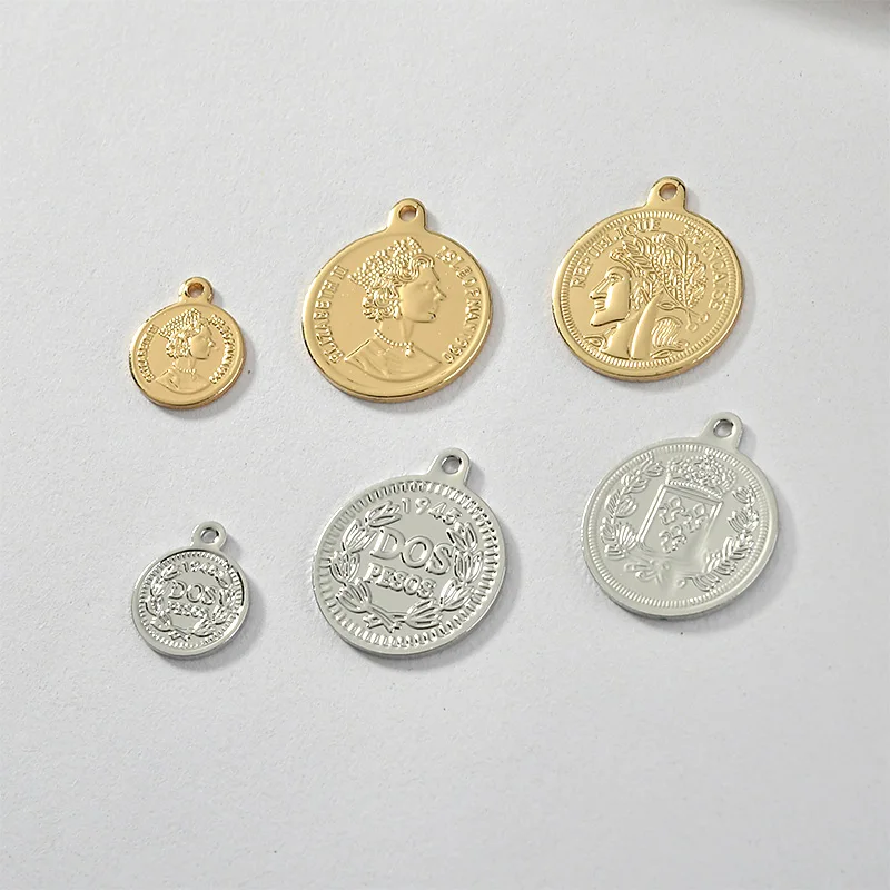 Copper Plated 14K Gold Retro Double-Sided Head Coin Pendant DIY Earrings Necklace Bracelet Ornament Material Accessories 2pcs | Украшения и