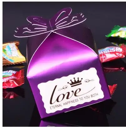 Dark Purple Love 100 шт, свадебные подарочные коробки для конфет с бабочкой, вечерние, фиолетовые - Цвет: Dark Purple Love