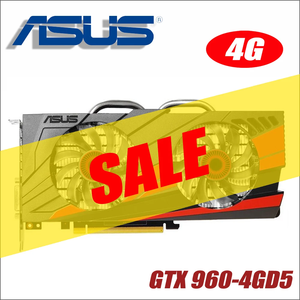 Оригинальная Видеокарта ASUS GTX960-DC2OC-4GD5 GTX 960, 4 Гб, 128 бит, GDDR5, видеокарты для nVIDIA, VGA, Geforce, Hdmi, Dvi, gam, GTX960, 4g