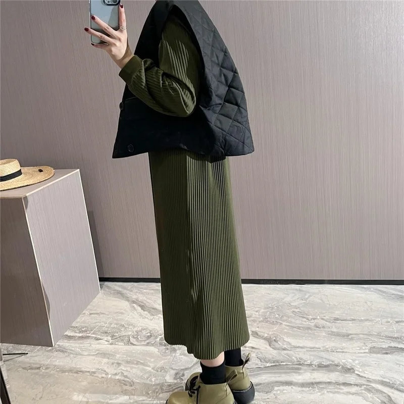 Женское прямое платье с длинным рукавом однотонное Элегантное повседневное