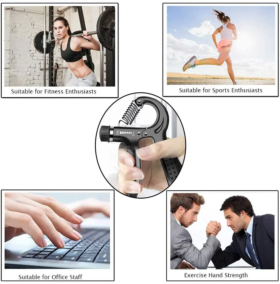 Adjustable R-Shape Countable Hand Grips Strength Exercise Strengthener Gripper Spring Finger Pinch Carpal Expander Black | Спорт и