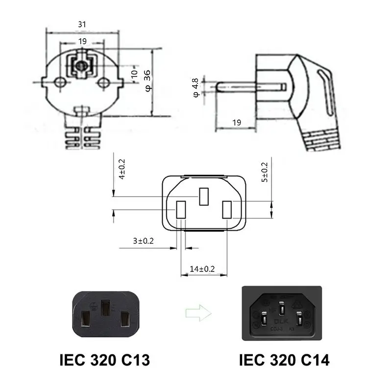 Европейский шнур питания европейского стандарта IEC C13 1 8 м 6 футов 18awg