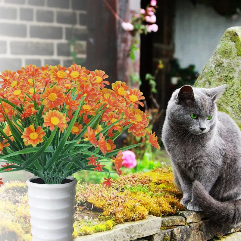 

Artificial Daisy Flowers 6 Bundles Outdoor Fake Flowers For Decoration No Fade Faux Plastic Flowers Porch Window Garden Supplies