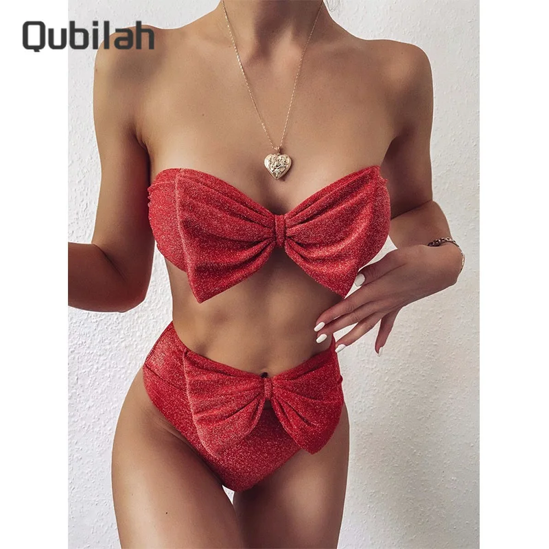 

High Waist Bikini Swimsuit Swimwear Two Piece Swimsuit 2021 Biquini Swimsuit Female Bathing Suit Pink Bow Bikini Set 2021 Summer