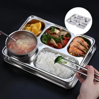 4 section stainless steel divided dinner tray square thickened lunch container fruit snack food plate for school canteen