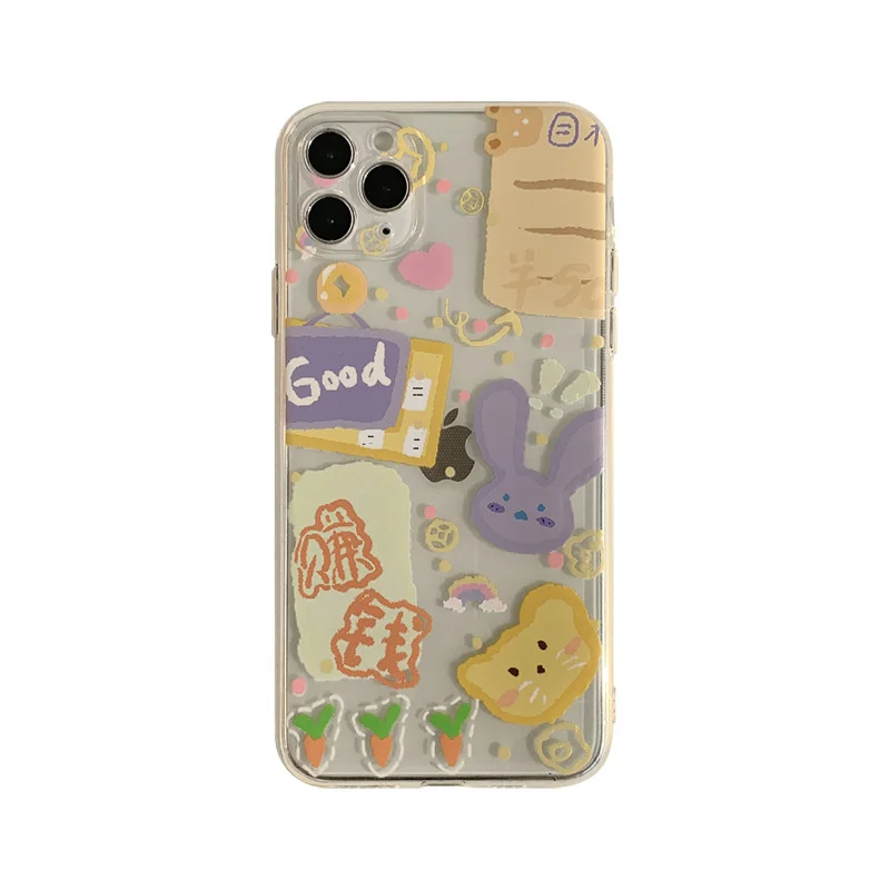 

Cute Cartoon Animal Rabbit Label Korean Phone Case For iPhone 12 11 Pro 13 X Xs Max Xr 7 8 Puls SE 2020 Cases Soft TPU Cover