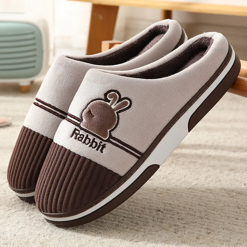 

Mens Bedroom Plush Slippers Home Winter Warm SHoes Male Rabbit Printed Female Cute Gift Lover's Slipper Shoe House Footwear 2021