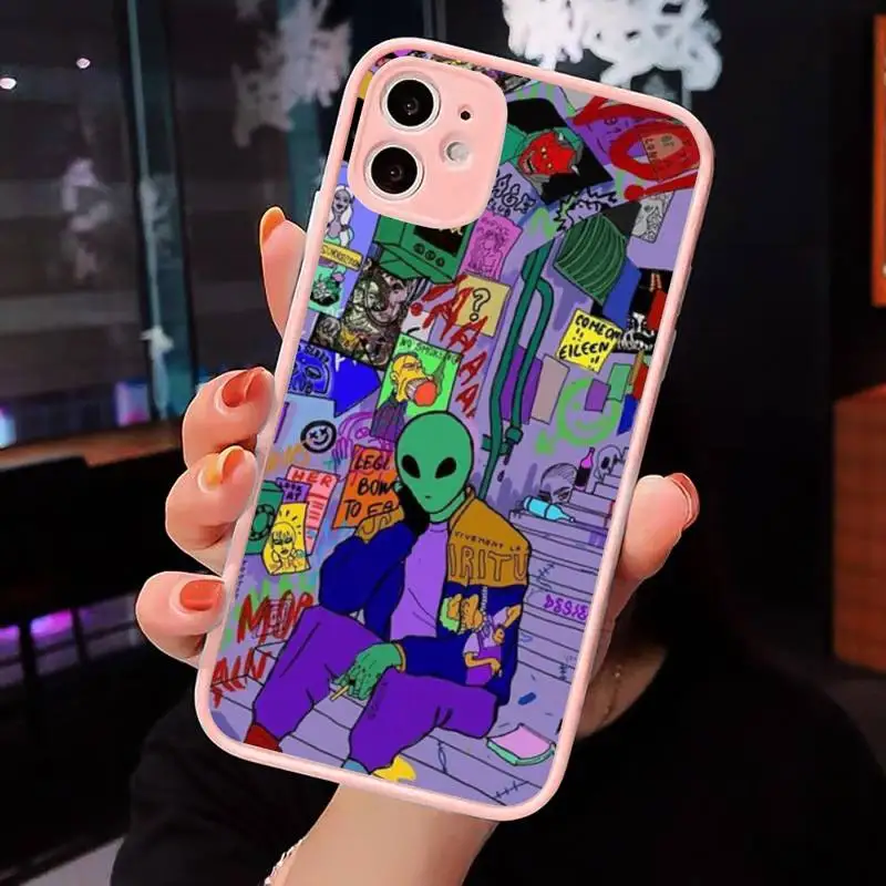 

Aesthetics Cartoon alien space Phone Case Matte For iPhone 12 Mini 11 Pro XR XS Max 7 8 Plus X Hard PC Back Cover