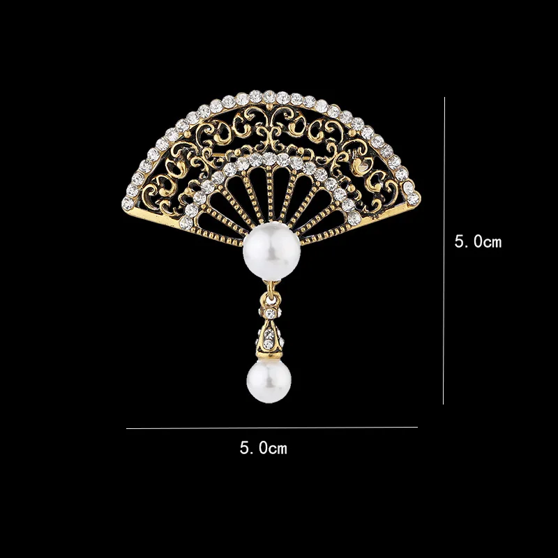 Новинка ретро Хрустальная брошь в виде веера жемчужная кисточка булавка на