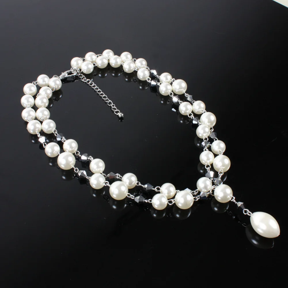 Модные бусы жемчуг Двухслойное ожерелье с кисточкой серьги ключицы белый