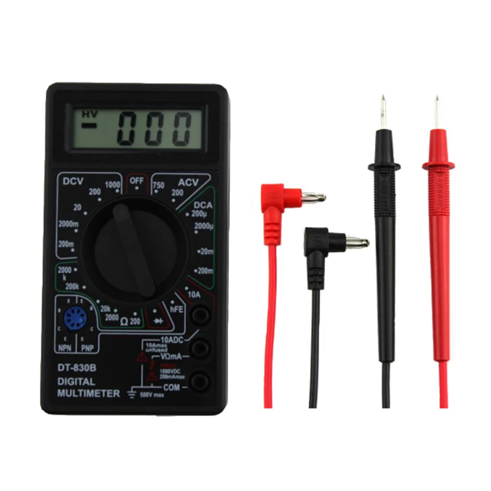 

DT-830B Multifunction LCD Digital Multimeter LCD Digital Voltmeter Ammeter Capacitance Ohm Multimeter with Leads Tester Tool