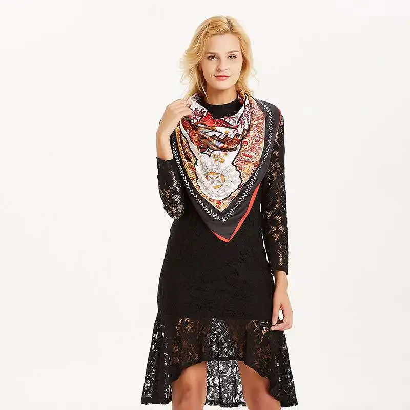 Женский винтажный квадратный шелковый шаль роскошный брендовый симметричный