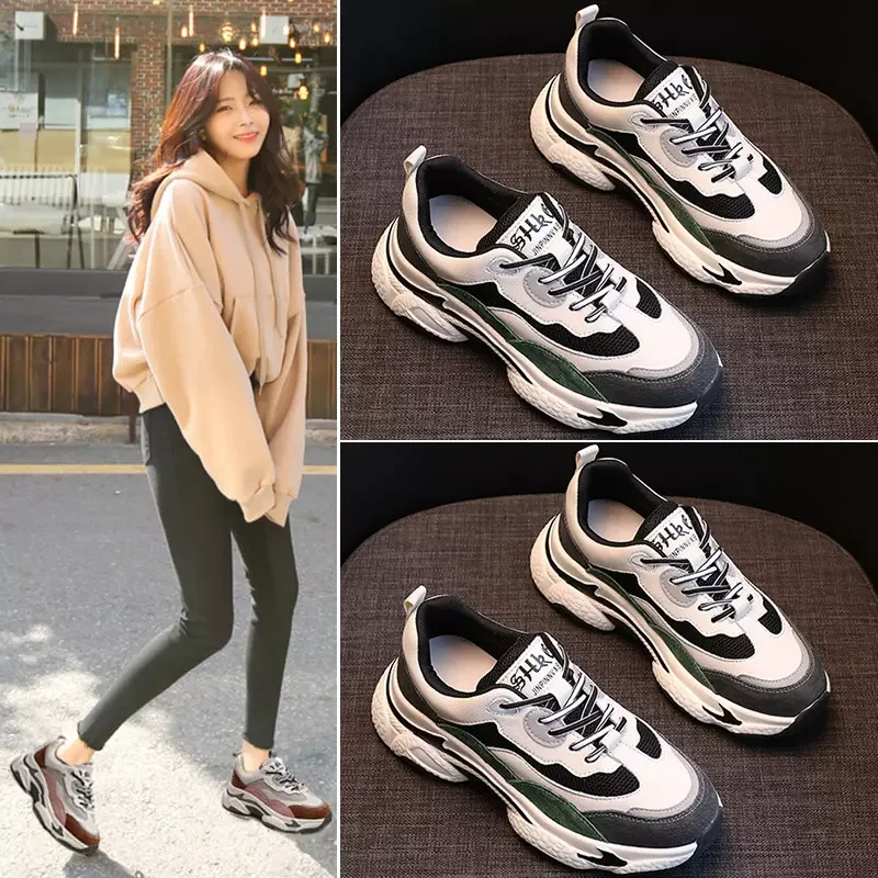 

2021 spring new women's shoes, thick-soled breathable sneakers, Korean style mesh casual shoes women