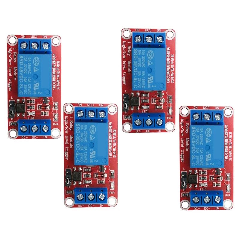 

4PCS Channel Relay Optocoupler Isolation Module Red Board 3-5 V High and 0-1.5V Low Triggered Load Level Control