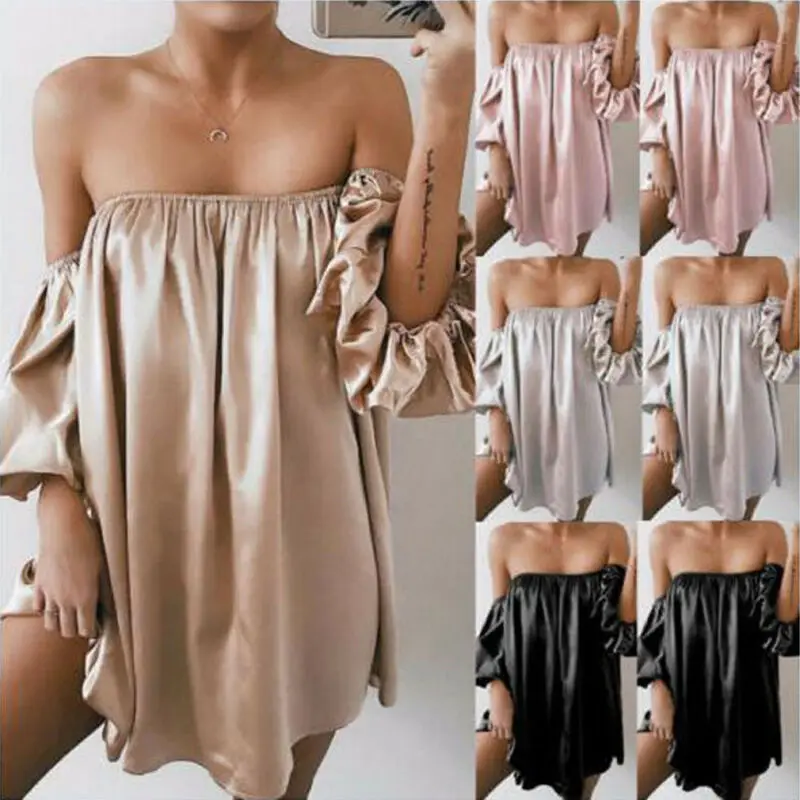 Женское однотонное платье с воланом длинным рукавом и оборками | Женская одежда