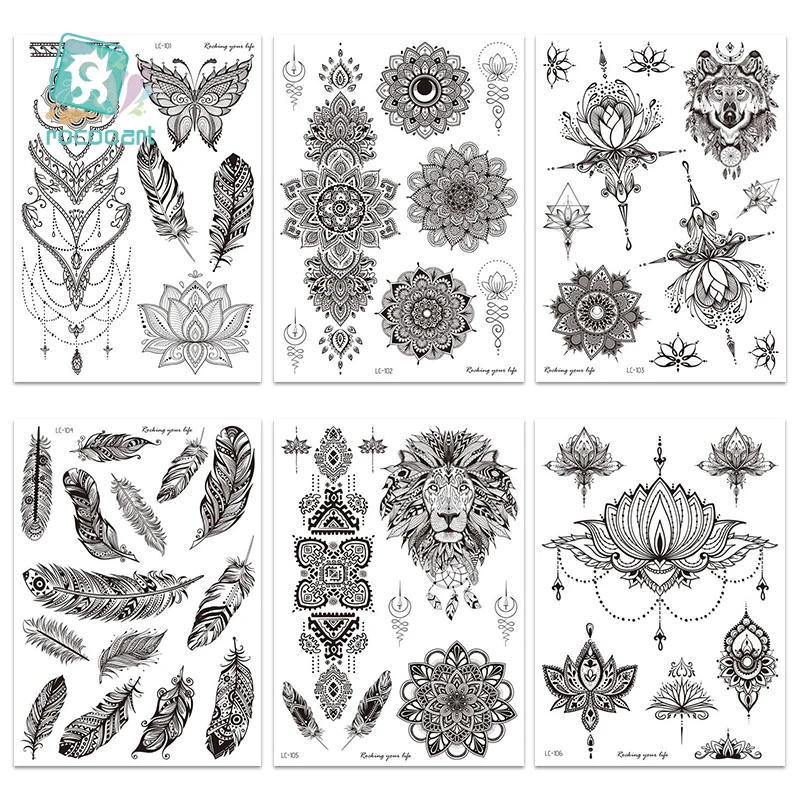 

1 Sheet Hand Body Tattoo Temporary Waterproof Jewelry Lace Totem Lotus Mandala tatto Decal Waist Art Tatoo Sticker Women 21x15CM