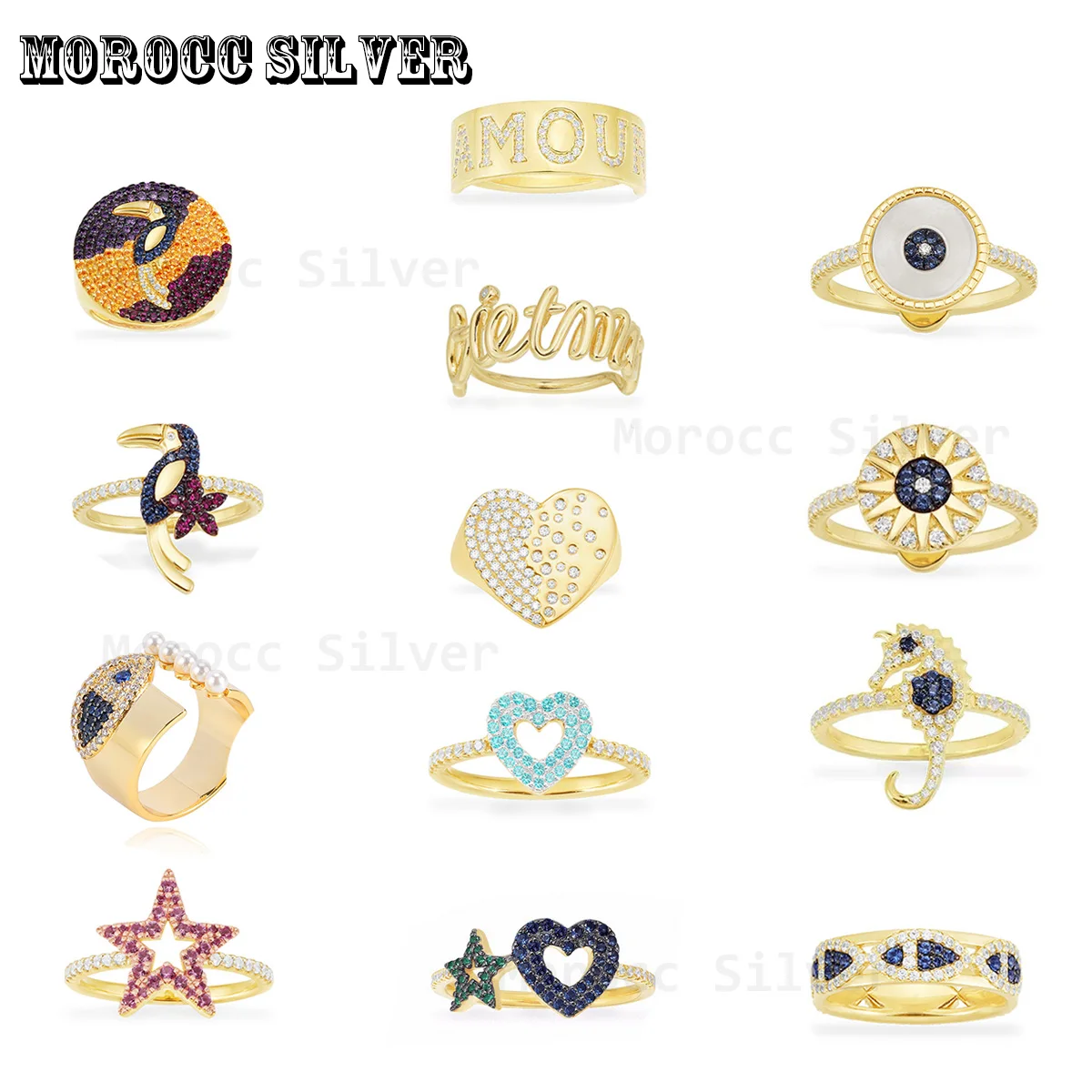 

S925 Sterling Silver Monaco Jewelry 1:1 Copy, High Quality Exquisite Female Ring, Colorful Tropical Summer Flamingo Pattern