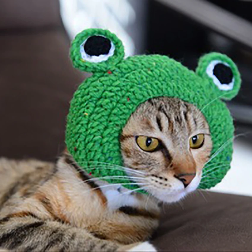 Pet ручная вязаная шапка бейсболка с кошкой Hairband зимние шапки для собак зеленая шерстяная шапка для щенка аксессуары для костюмов для маленьких собак Размер: S/M