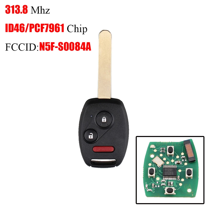 

Replacement 3 Buttons Remote Key PCF7961 Chip For Honda CRV Fit Accord CR-Z Civic Odyssey N5F-S0084A 313.8Mhz Complete Keys