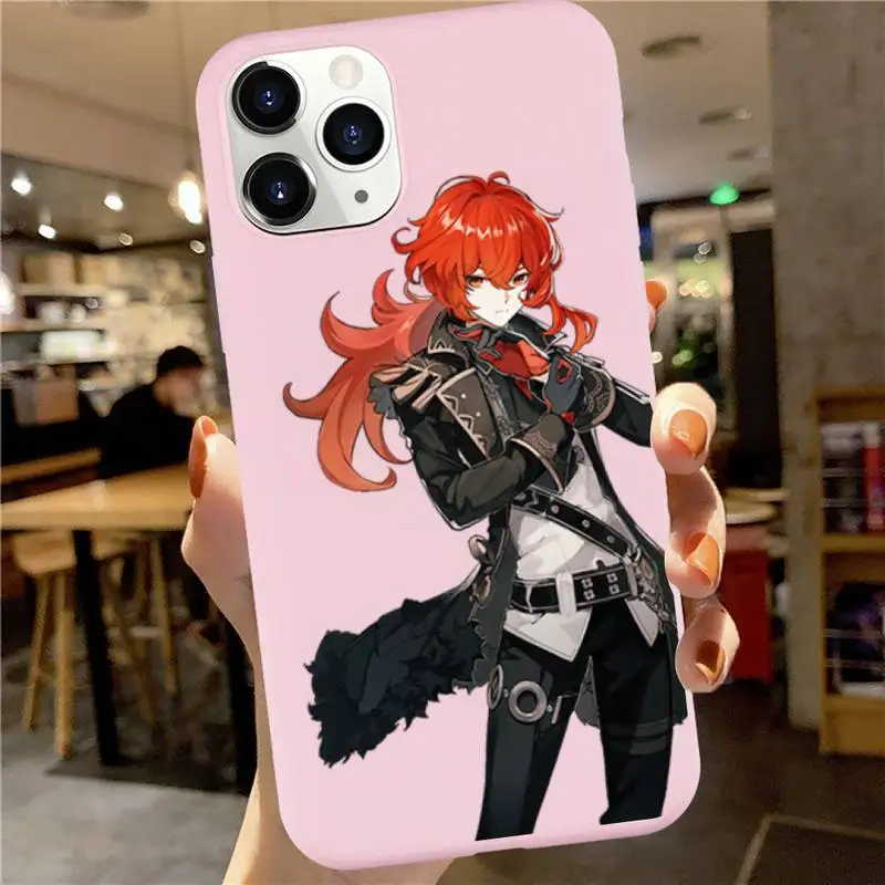 

genshin impact Phone Case Pink Candy Color for iPhone 6 7 8 11 12 s mini pro X XS XR MAX Plus