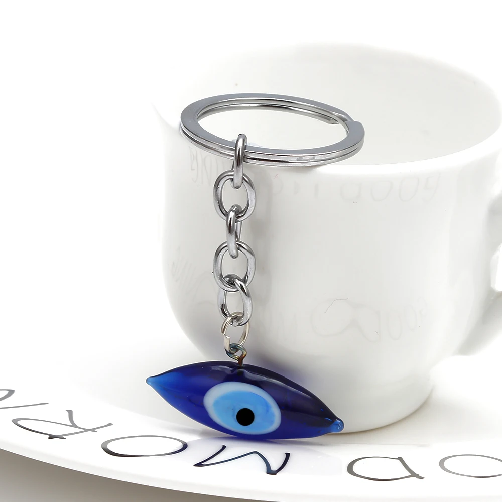 Lucky Eye Glass Evil Charm Key Chain Holder Silver Color Keyring Blue Turkish Keychain Jewelry for Women Men EY6496 | Украшения и