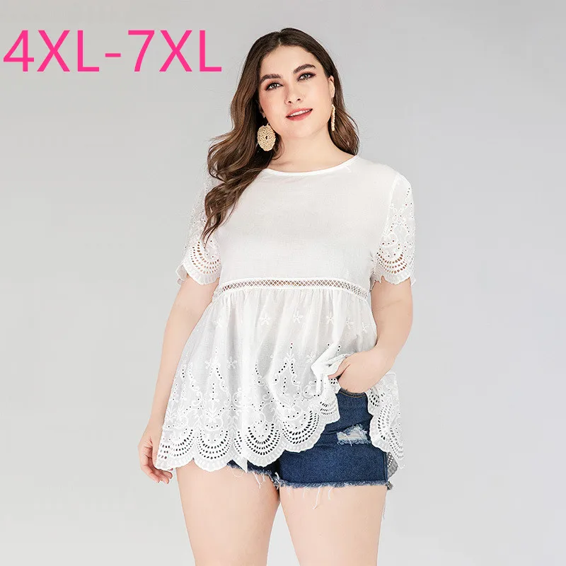 Новые летние топы больших размеров для женщин блузка с большим коротким рукавом