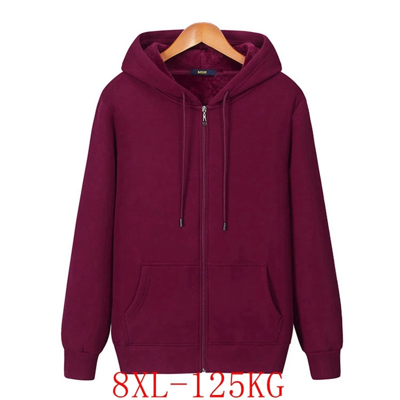 Large size hoodie 4XL-8XL bust 140CM women's zipper pocket plus velvet loose hooded sweatshirt