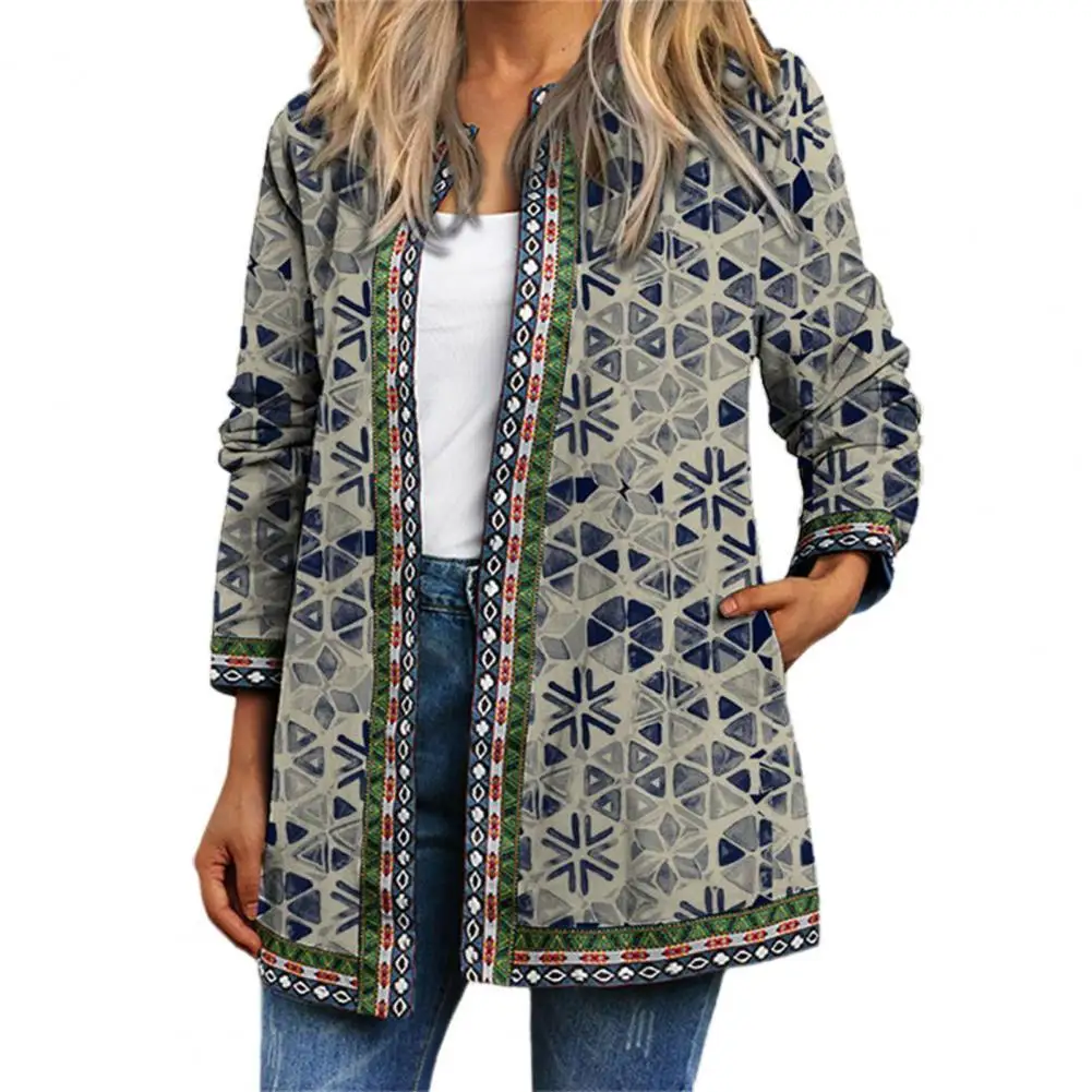 

2021 Autumn Winter Cardigan Women's Vintage Ethnic Floral Printed Long Sleeve Tunic Jackets Ladies Loose Outerwear Chic Top Coat