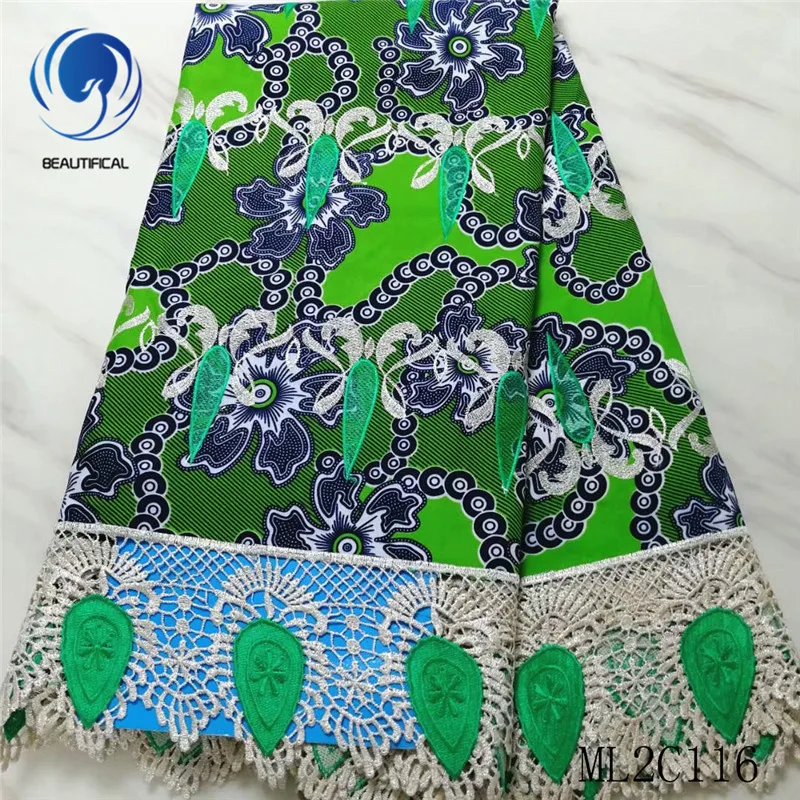 

BEAUTIFICAL african wax lace fabrics Hot sale 6yards prints wax fabrics with cord lace for women dress african fabrics ML2C116