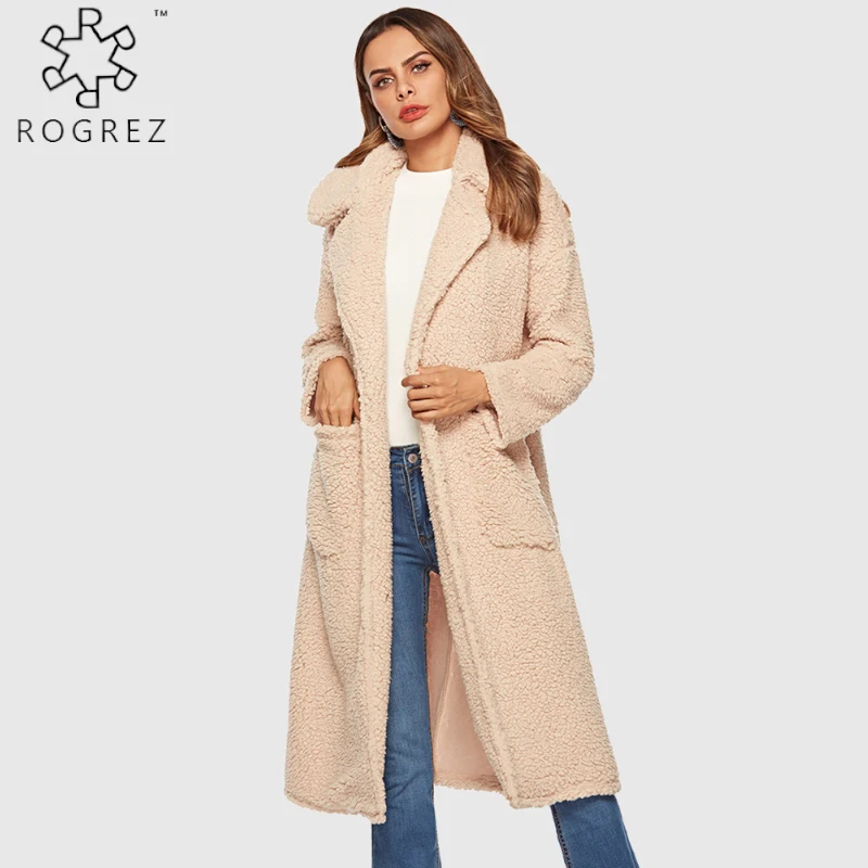 ROGREZ офисное женское утолщенное искусственный мех длинное кашемировое пальто для