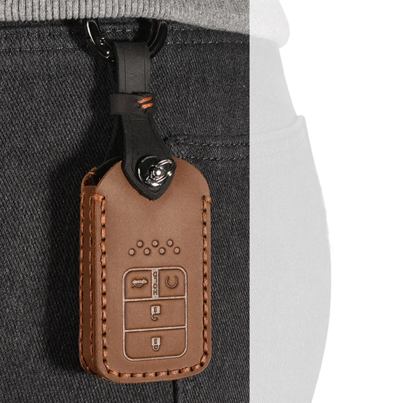 

Retro Handmade Genuine Leather Smart Car Key Cover Case Bag For Honda Civic HR-V CRV Odyssey Accord 2013-2017
