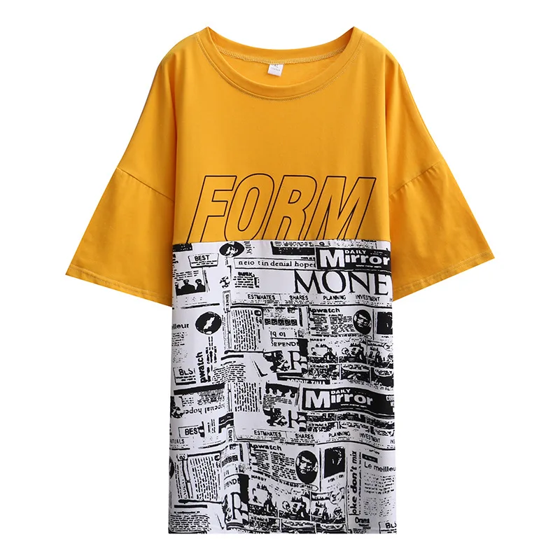 

Retro letters Printed Patchwork T-shirt Cotton Harajuku Loose Tee Shirt Women Casual Streetwear Half Sleeve T Shirts Plus Size