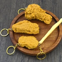 6 colors flexible simulation fried chicken roast drumstick french fries keychain individual cook ring restaurant client gift