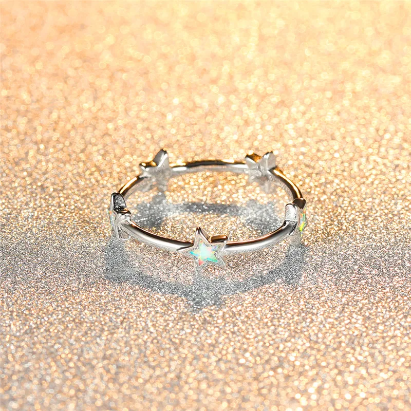 

Simple Female Blue White Opal Ring Rose Gold Silver Color Engagement Ring Cute Bridal Star Thin Wedding Rings For Women