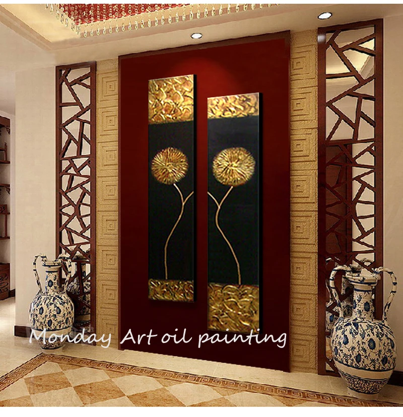 Ручная роспись золотой цветок картина маслом на холсте Маргаритка Одуванчик