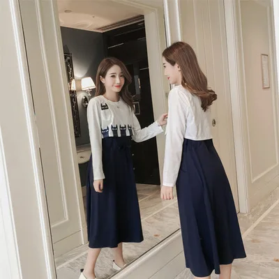 

Беременности и родам платья для кормления набор для грудного вскармливания одноцветное платье с длинными рукавами и мультяшным принтом; Од...