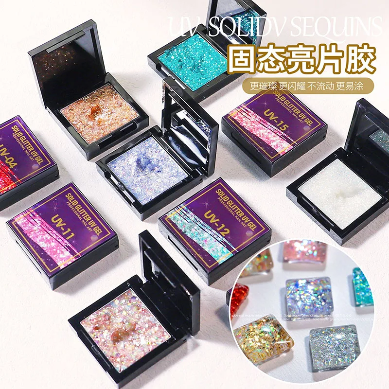 

10 Colors UV Solid Glitter Nail Art Gel Mix Shiny Sequins Hybrid Liquid 3D Gel Polish Holographic Manicure Decorations