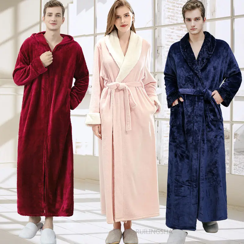 Pajamas Women's Autumn Winter Long Men's Warm Bathrobe Couple Zipper Pajamas Nightgown Sleepwear Nightwear Women Pijamas Women