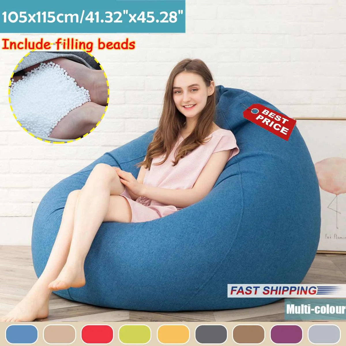 

XXL Beanbag Sofas Chairs with eps Filler Linen Cloth Lounger Seat Bean Bag Puff Couch Tatami Living Room Furniture 105x115cm