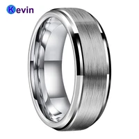 tungsten wedding band for men women stepped beveled edges brushed finish 6mm 8mm available