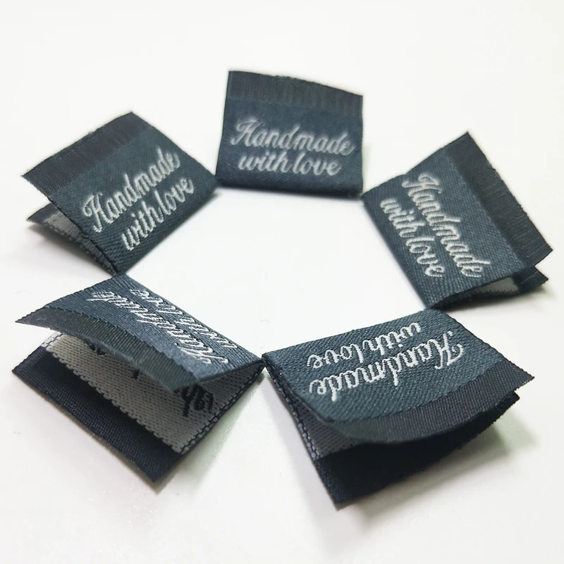 Бесплатная доставка тканые этикетки ручной работы тканевые 2*5 см черные с