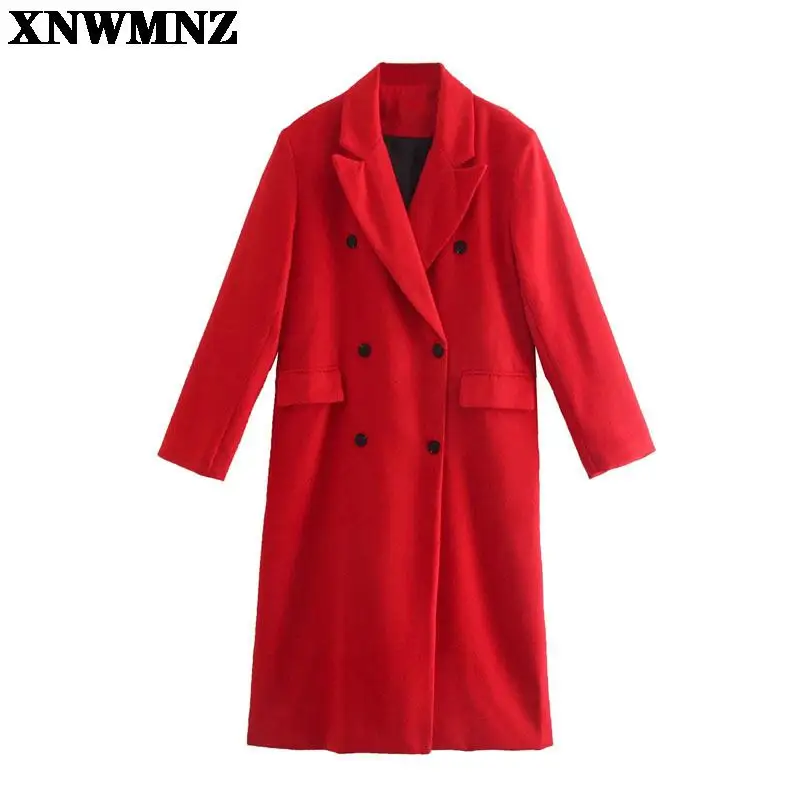 

XNWMNZ Wool woolen coat female autumn and winter new classic double-breasted long wool coat warm thick coat female Plus Size