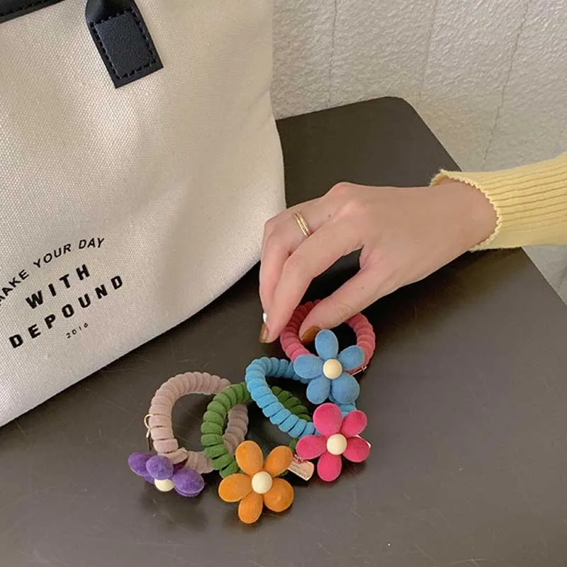 

2021 Милая Детская плюшевая телефонная леска Женская эластичная лента цветок для девочек Детская резинка для волос аксессуары для волос