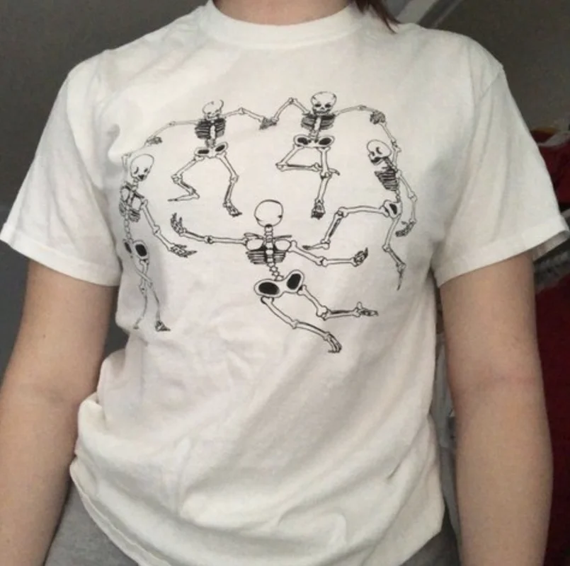 Женская футболка для танца скелета эстетическая белая хипстерская